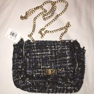 Blue tweed cross body purse